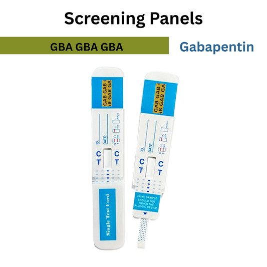 Front view of a urine test strips labeled for GAB screening, designed for quick and reliable screening. Single-use test card with clear control and test line indicators.