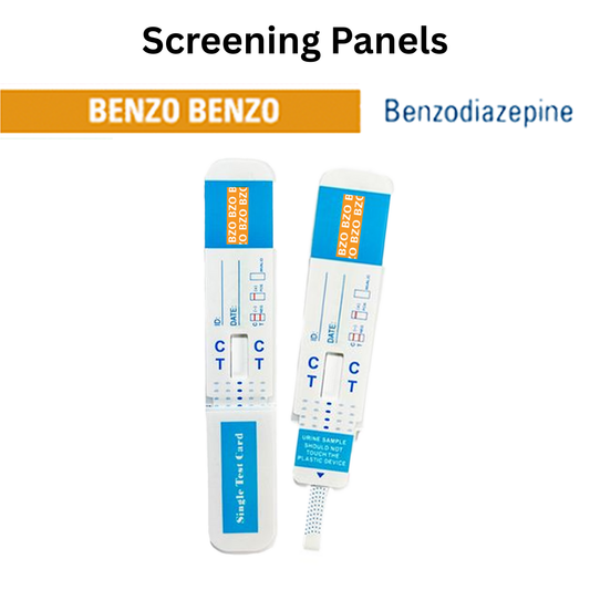 Front view of a single urine dip card labeled for BZO (Benzodiazepine) screening, designed for quick and reliable screening. Single-use test card with clear control and test line indicators.